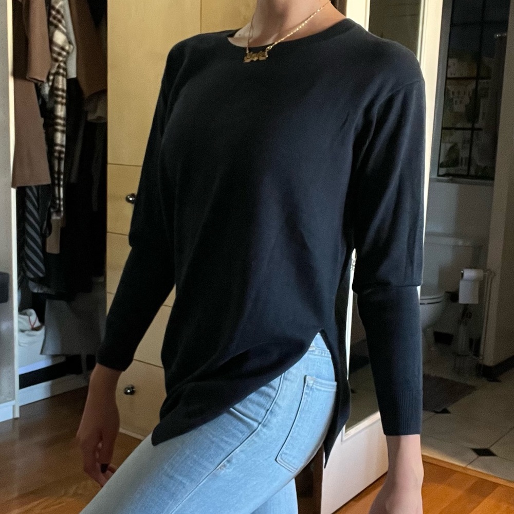 Navy blue Allsaints sweater with side slit